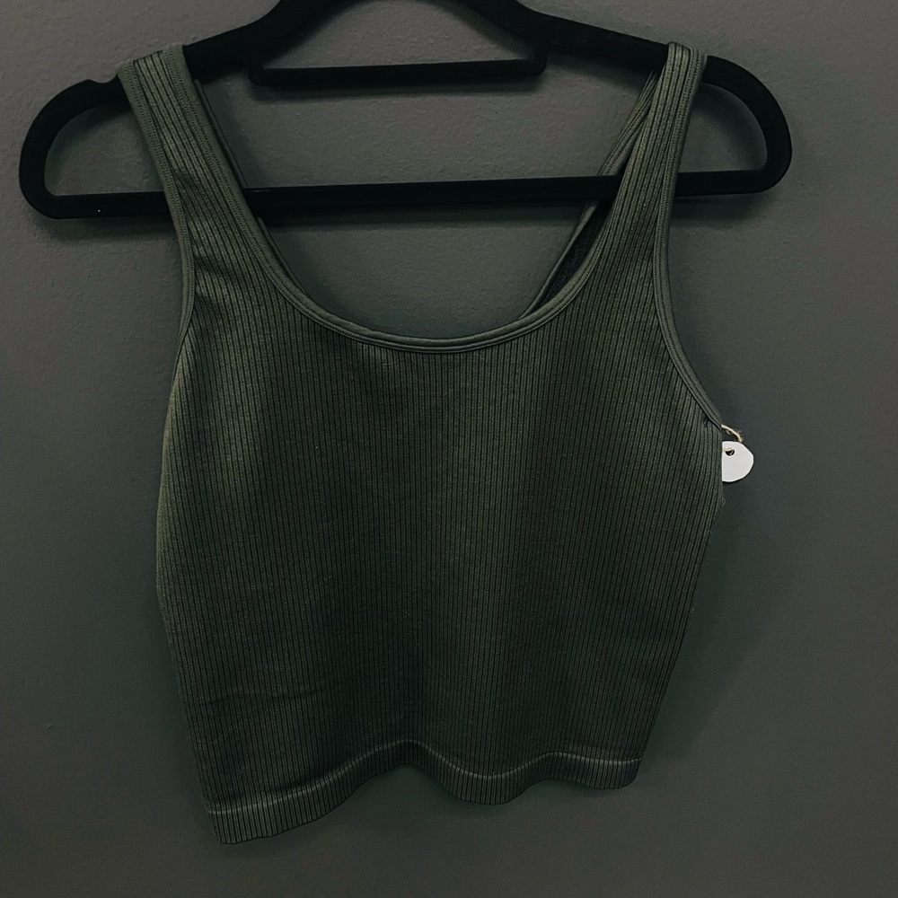 Green Ribbed Tank Top
